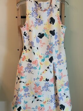Calvin Klein White Floral Midi Dress with Pastel Accents